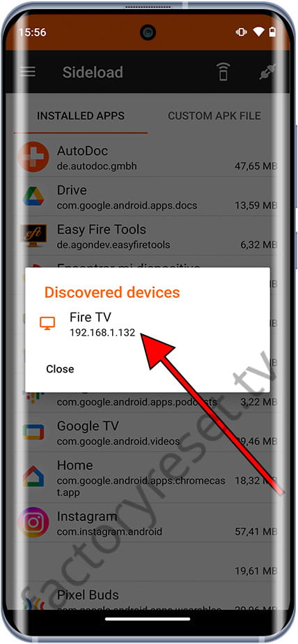 Select device in Easy Fire Tools