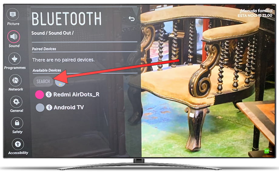 Bluetooth device search LG TV