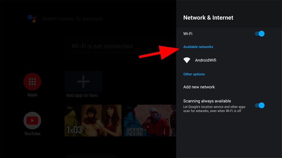 Available networks Android TV