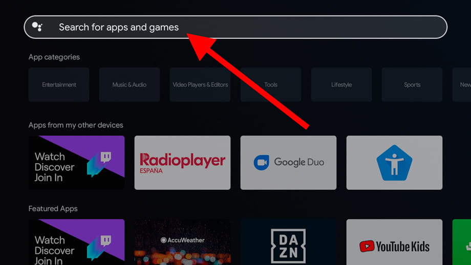 Search apps Android TV