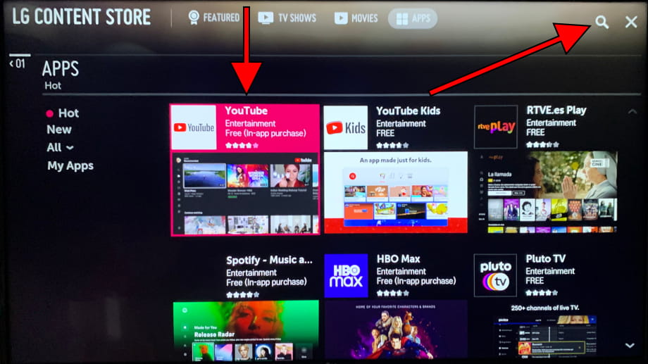 Search apps LG TV