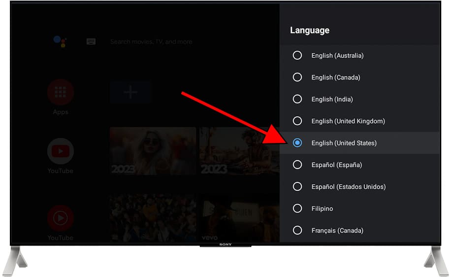 Android TV available languages