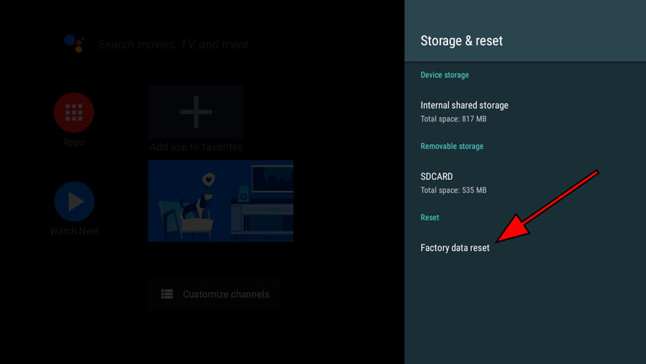 Storage & reset Android TV