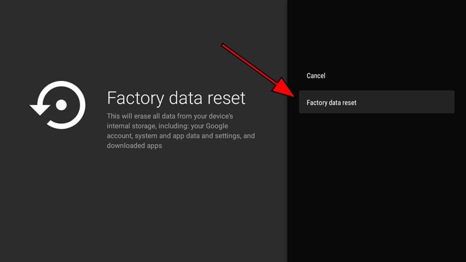 Factory reset Android TV
